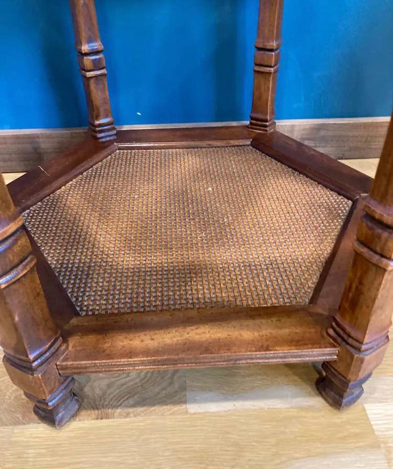 Midcentury Glass Topped Side Table with Cane Shelf