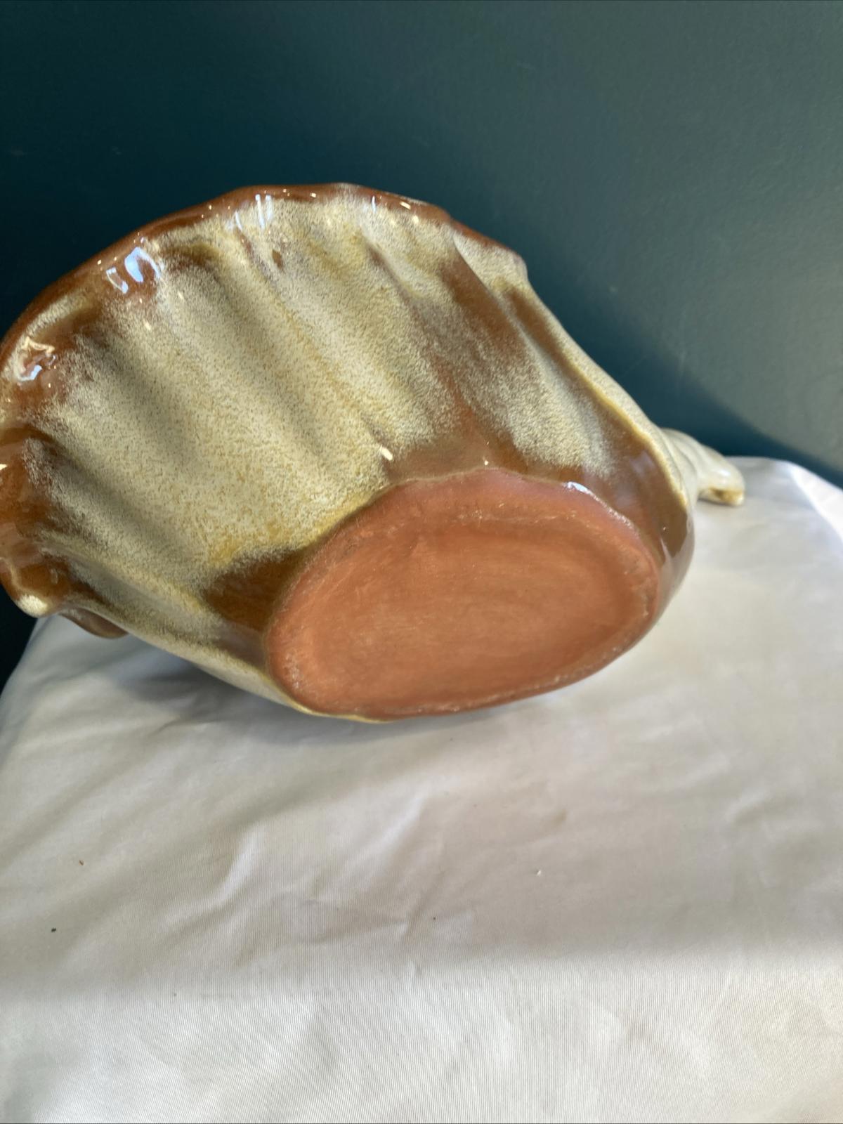 Vintage Studio Pottery Shell Bowl with Curved Handle | Retro Glazed Pottery