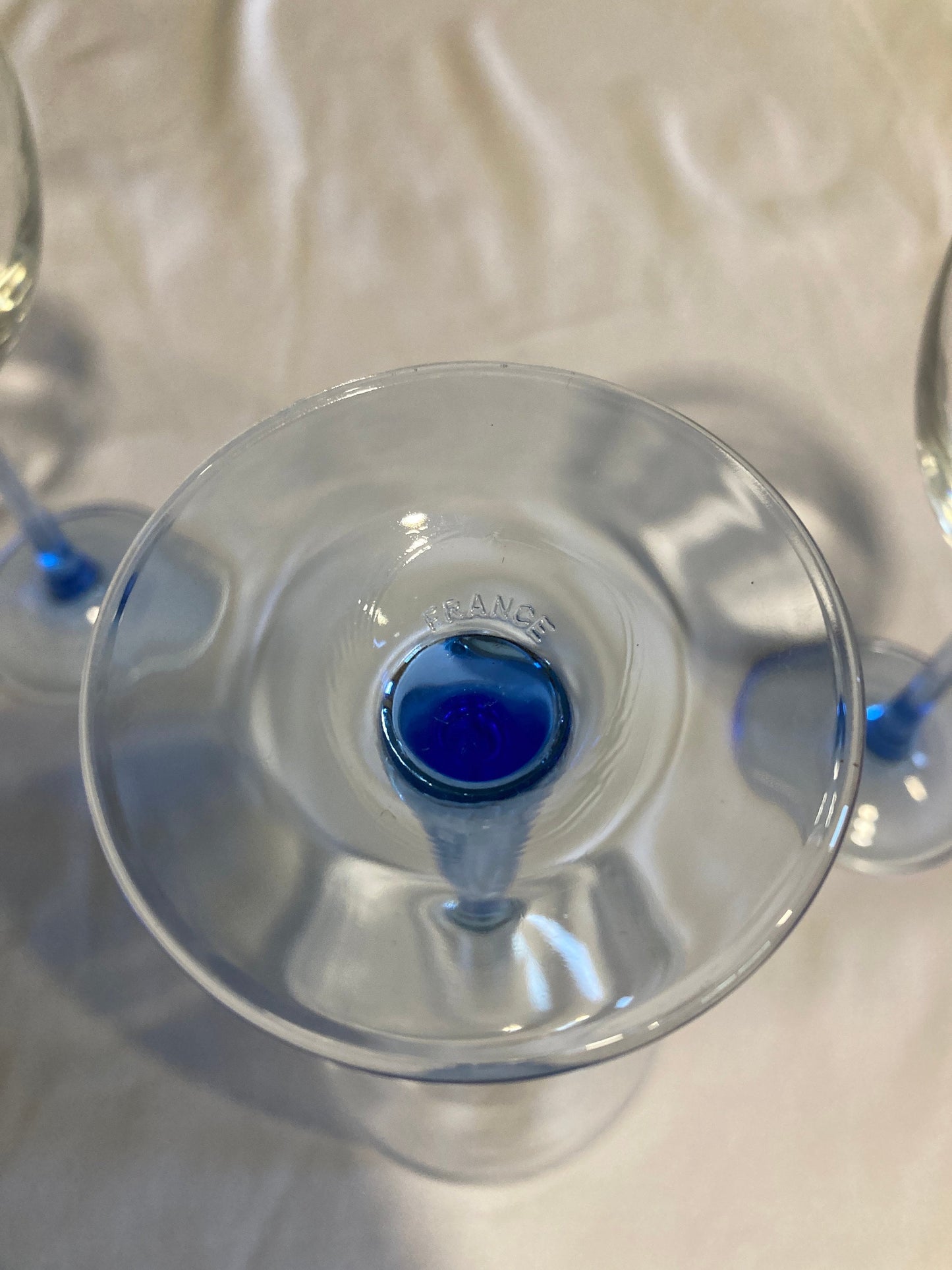 Vintage Light Blue Stem French Wine Glasses, Set of 4