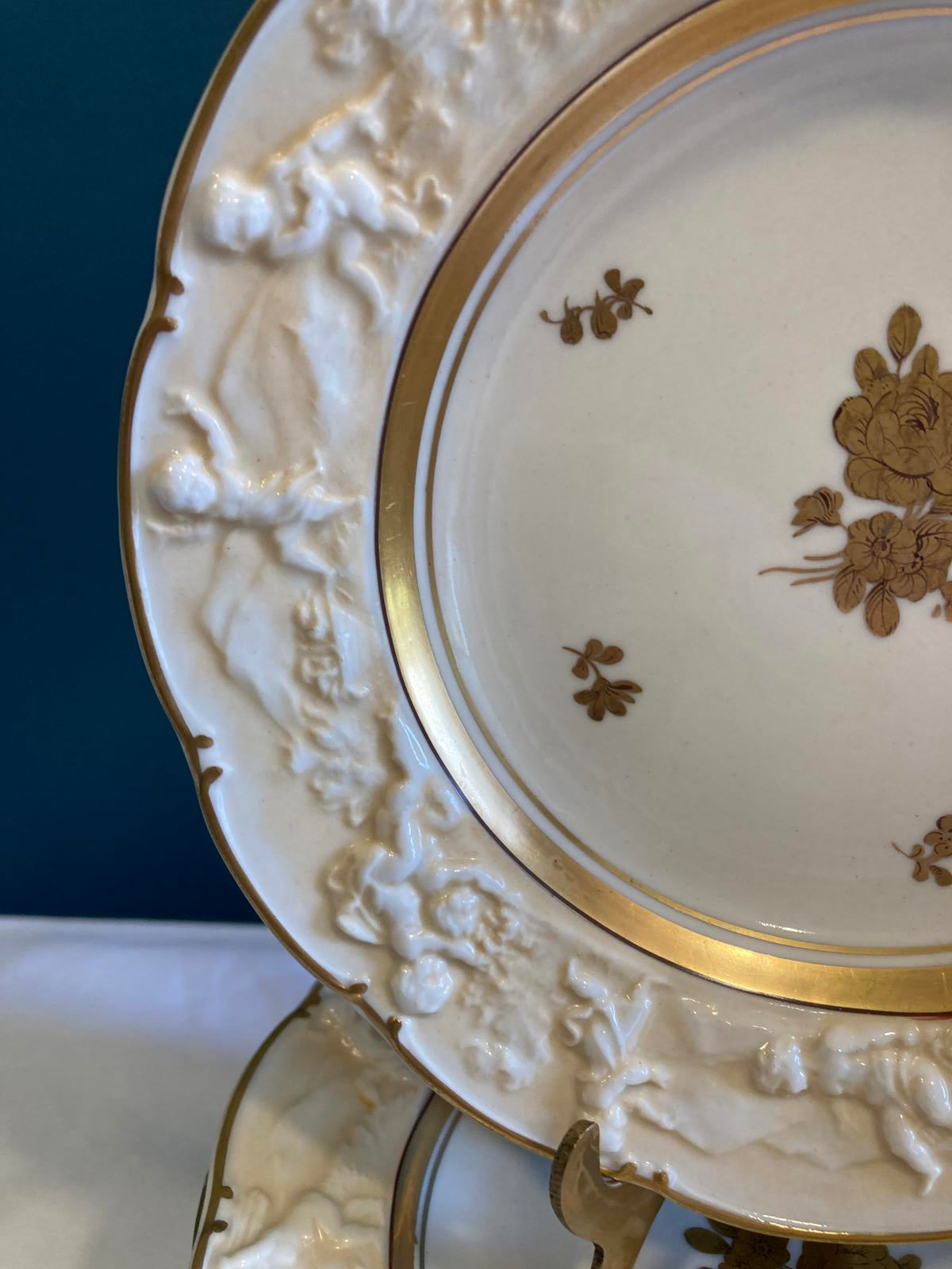Set of 10 Ernst Bohne Söhne Embossed Cherub Plates with Gold Gilding