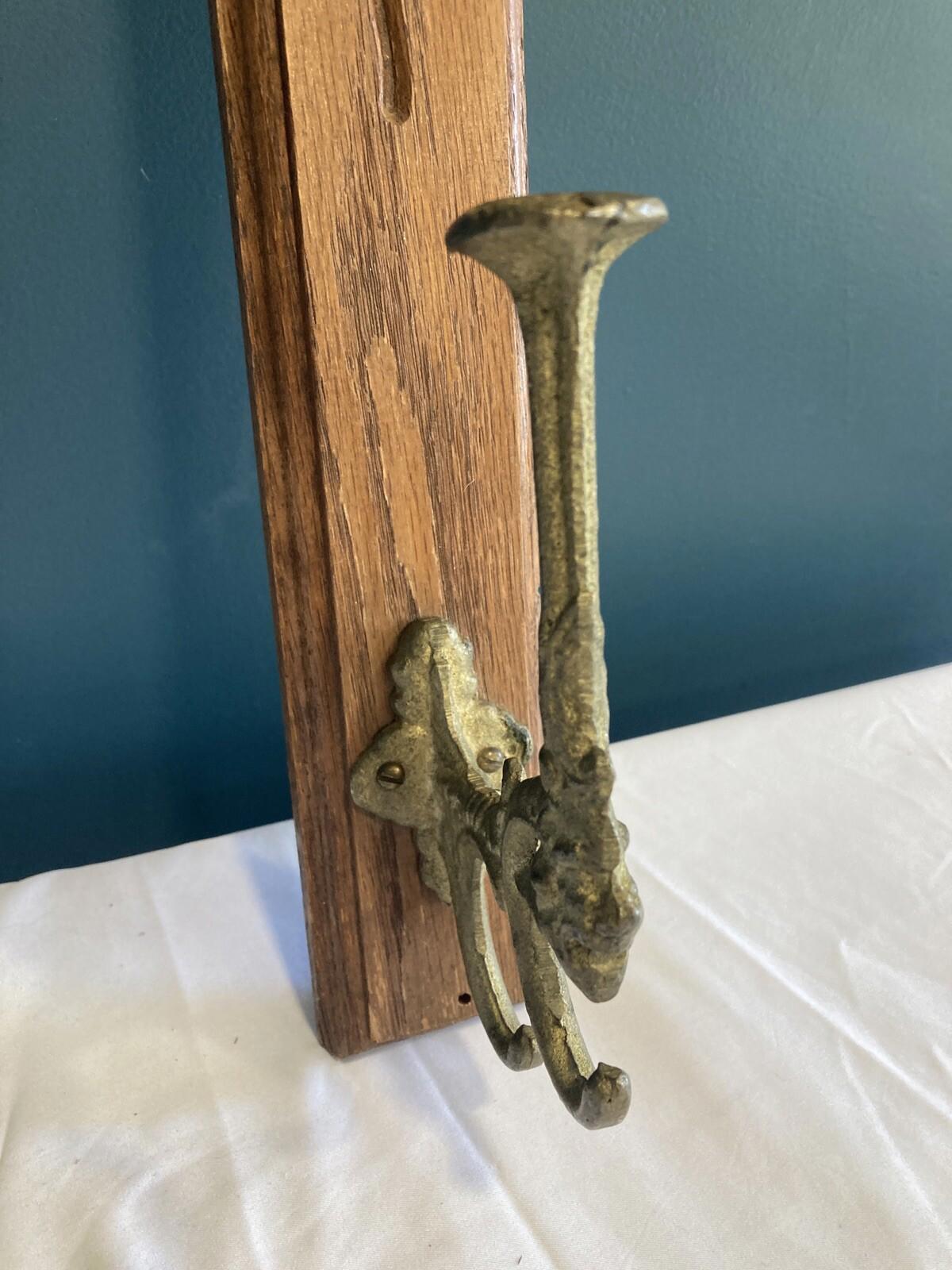 Vintage Wood & Metal Wall Hook – "Grandpa’s Hat" Handmade Carved Hanger