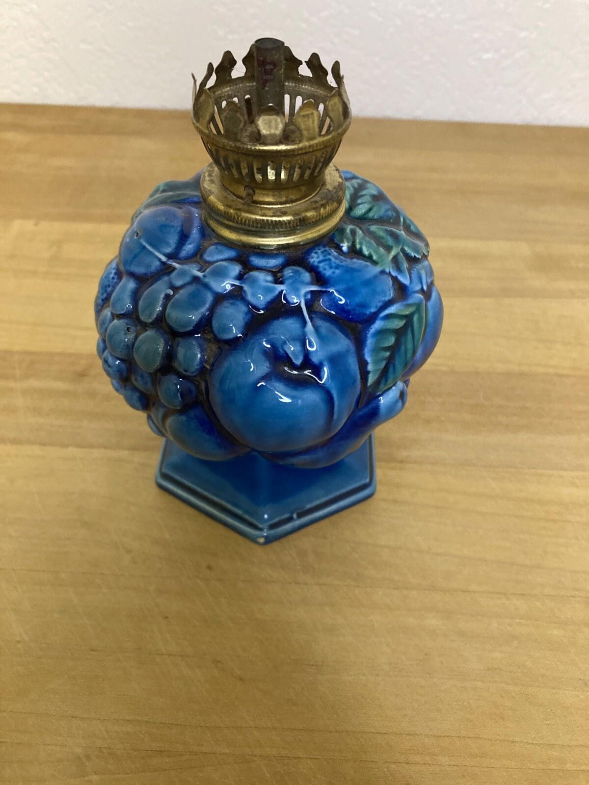 Inarco Mood Indigo Oil Lamp – Blue E-3267 with Green & Blue Fruit Design