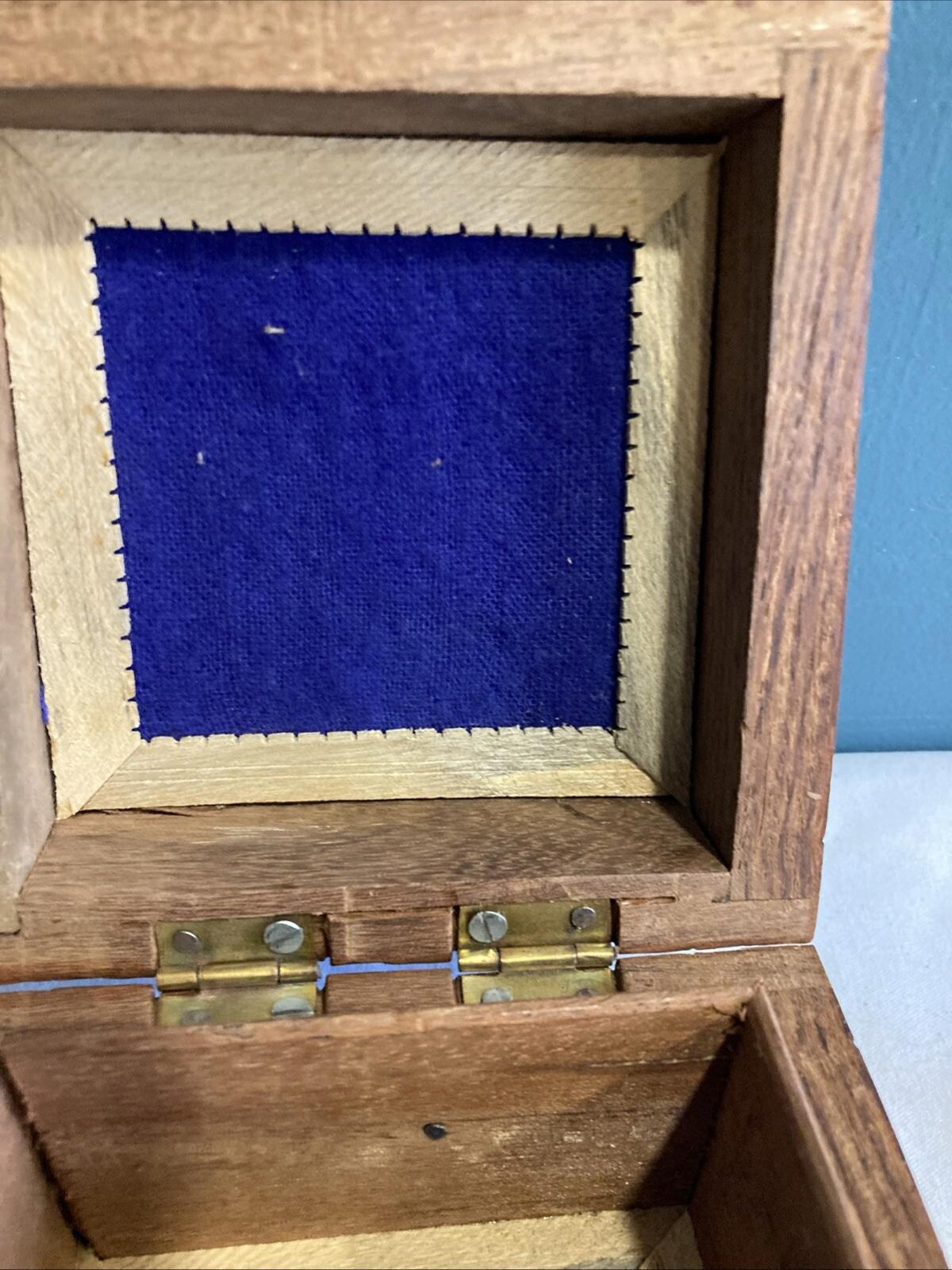 Vintage Carved Wood Trinket Box with Purple Velvet Lining – Made in India