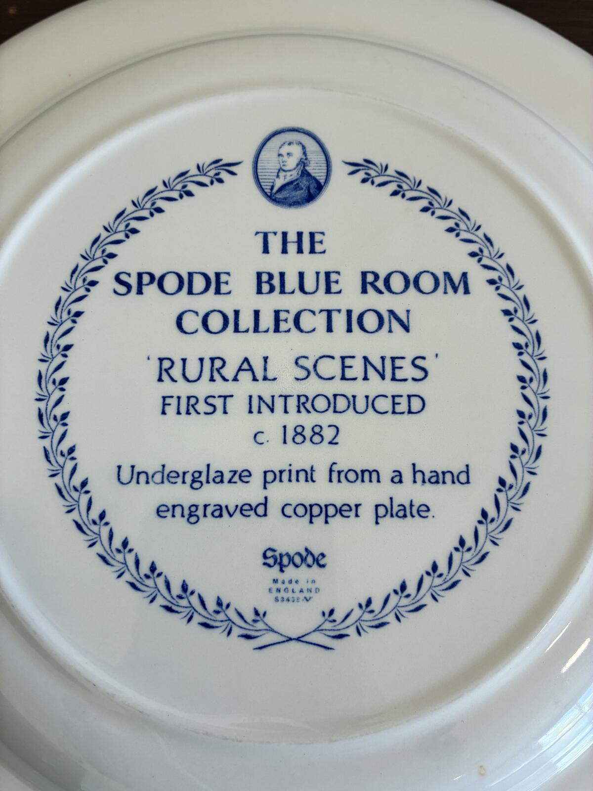 Vintage Spode Rural Scenes Blue White Plates set of 2 - Cottage Transferware