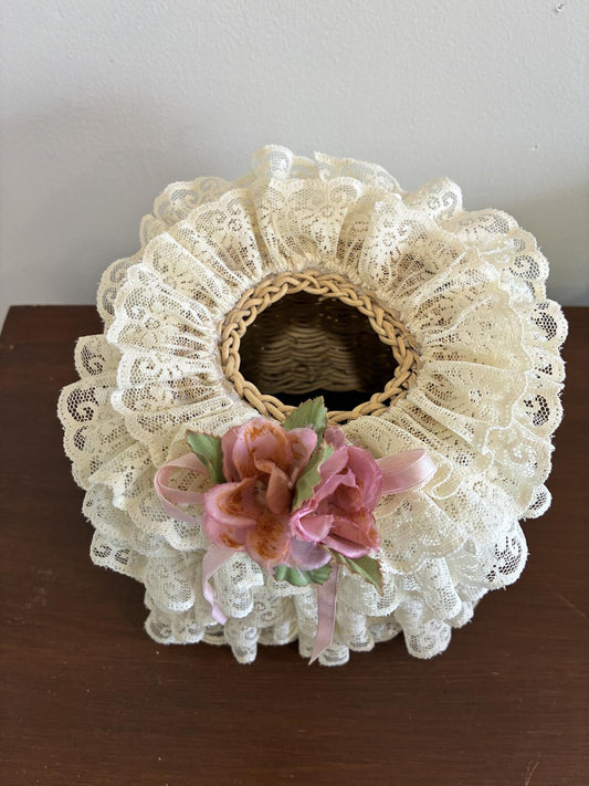 Vintage Lace Ruffled Tissue Box Cover - Shabby Chic Pink Floral Cottagecore