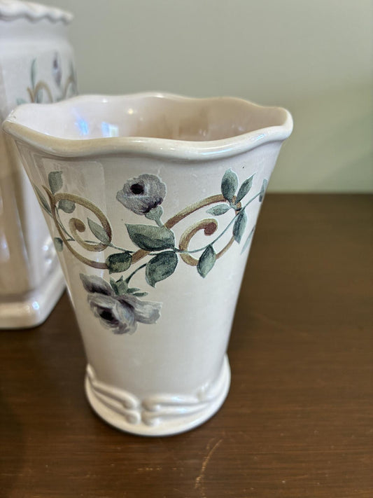 Vintage Croscill 3-Piece Floral Rose Bathroom Set -Tissue Box, Cup, & Soap Dish