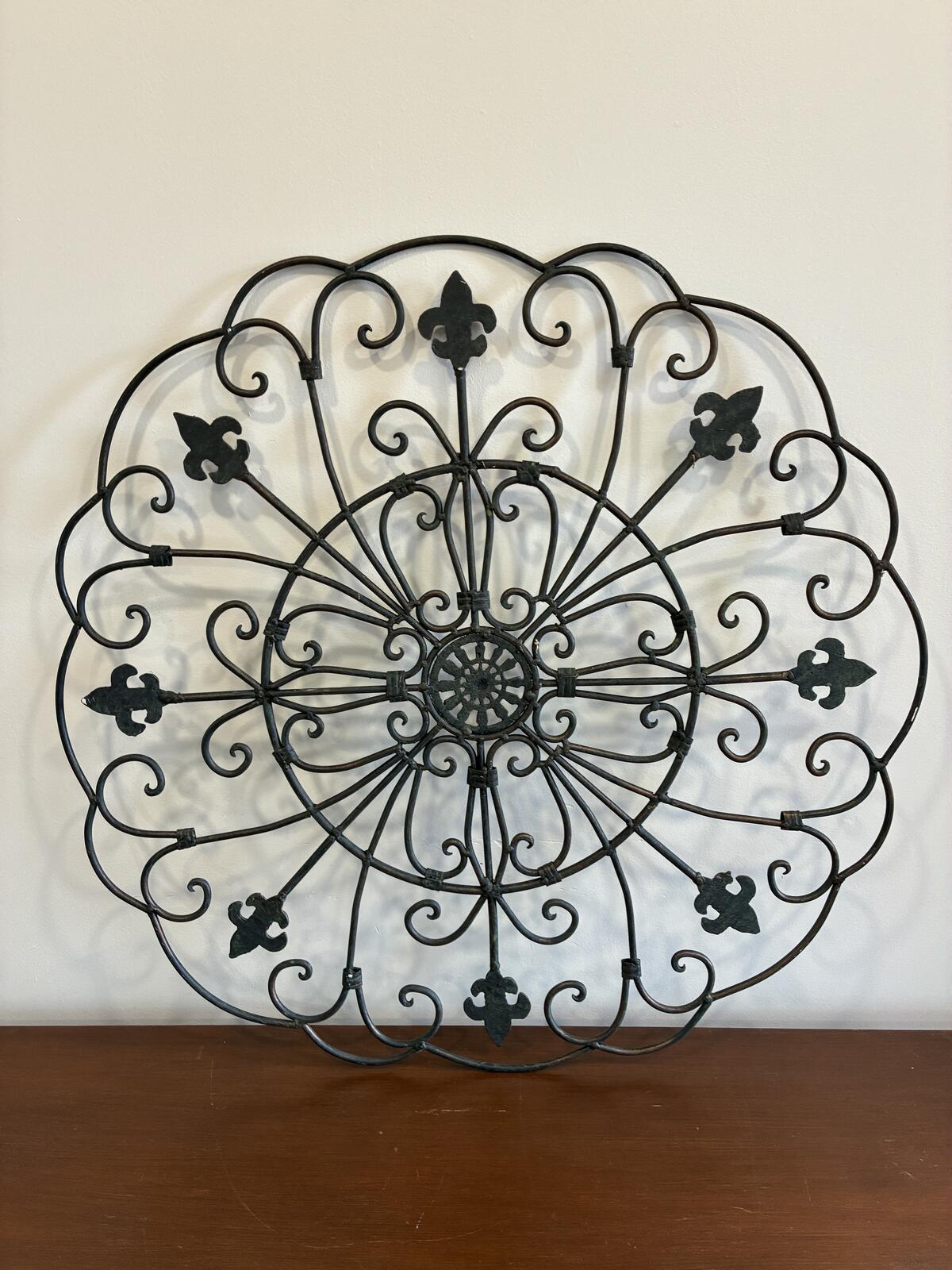 Large Wrought Metal Wall Decor Fleur de Lis Wall Art Rustic Farmhouse 30"