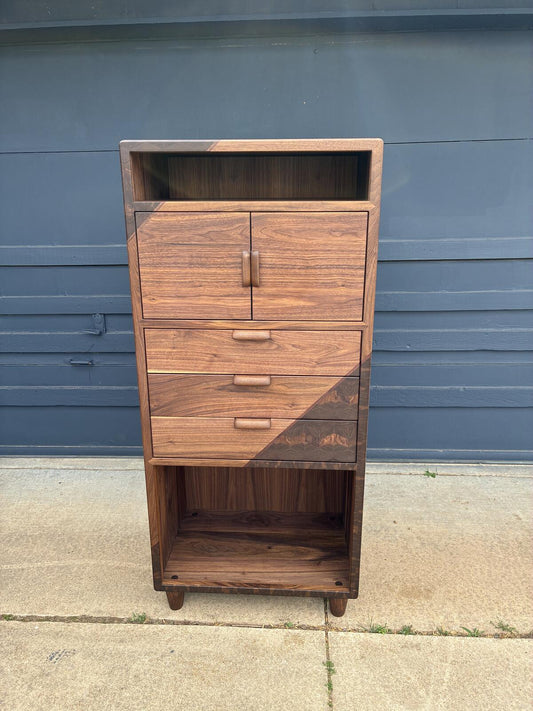 Handmade Walnut Media Cabinet | Modern Solid Wood Storage Cabinet | Custom Audio Cabinet | Mid Century Modern Furniture