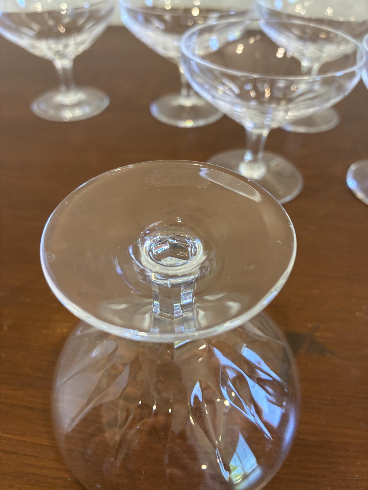 Vintage Josair Crystal Oyster Dishes Set of 7, Footed Seafood Bowls