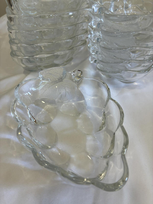 Vintage Grape Shaped Glass Bowls, Pressed Glass Dessert Dishes, Set of 12