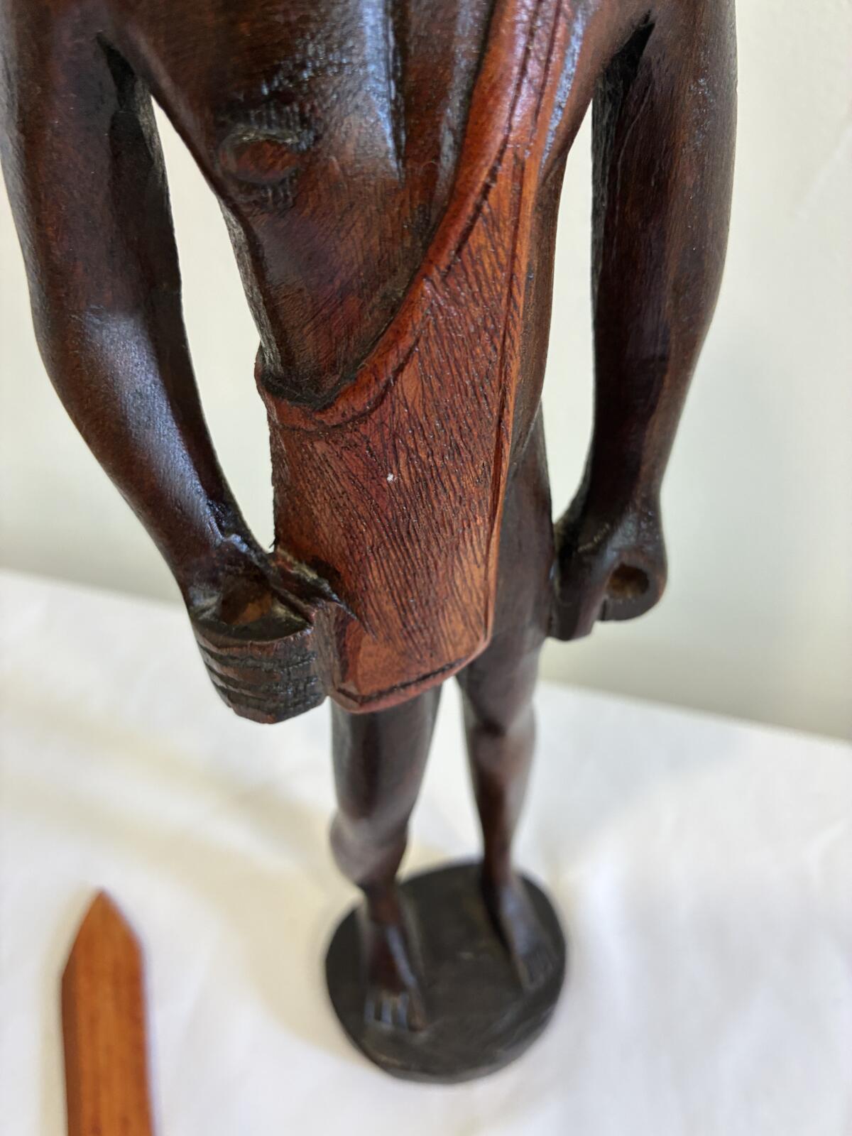 Vintage Hand Carved Maasai Warrior Figurine, African Tribal Wood Sculpture
