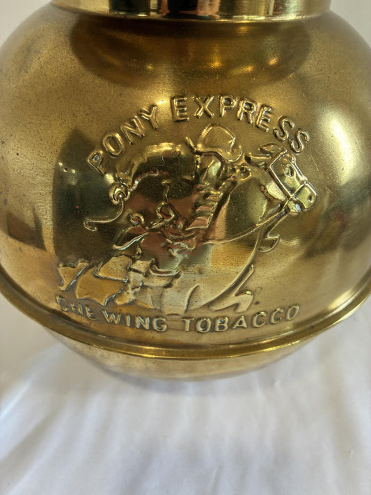 Vintage Pony Express Brass Spittoon Chewing Tobacco Western Advertising Display