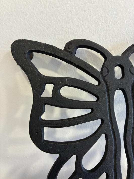 Vintage Cast Iron Butterfly Trivet, Butterfly Pot Holder, Black Cast Iron Decor, Cottage Garden Kitchen, Vintage Finds
