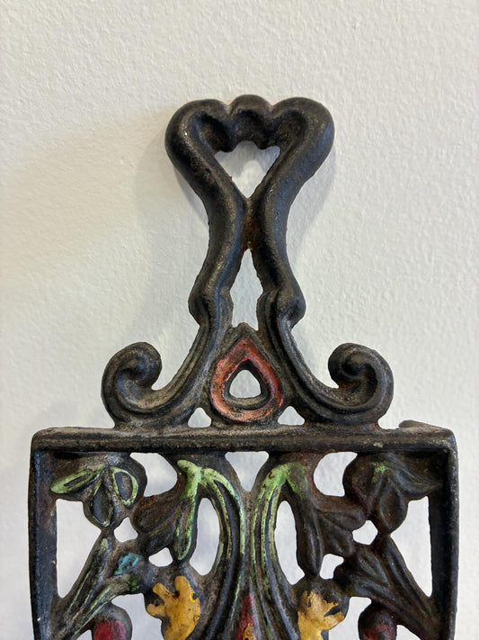 Vintage Wilton Cast Iron Wall Trivet, Hand Painted Floral Trivet, Mid Century Kitchen Decor, Cast Iron Wall Hanging, Vintage Finds