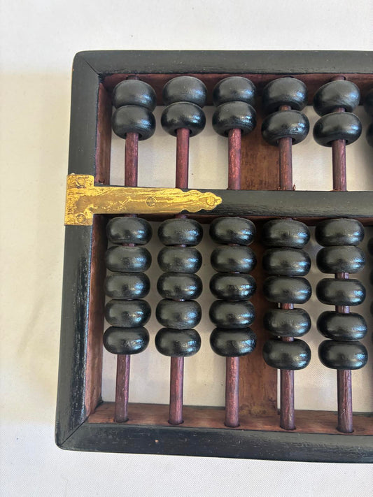 Vintage Wood and Brass Abacus Black Bead Counter Primitive Decor