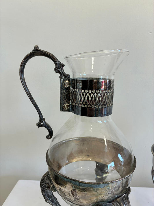 Vintage Glass Coffee Pots with Silverplate Holders Pair Victorian Style