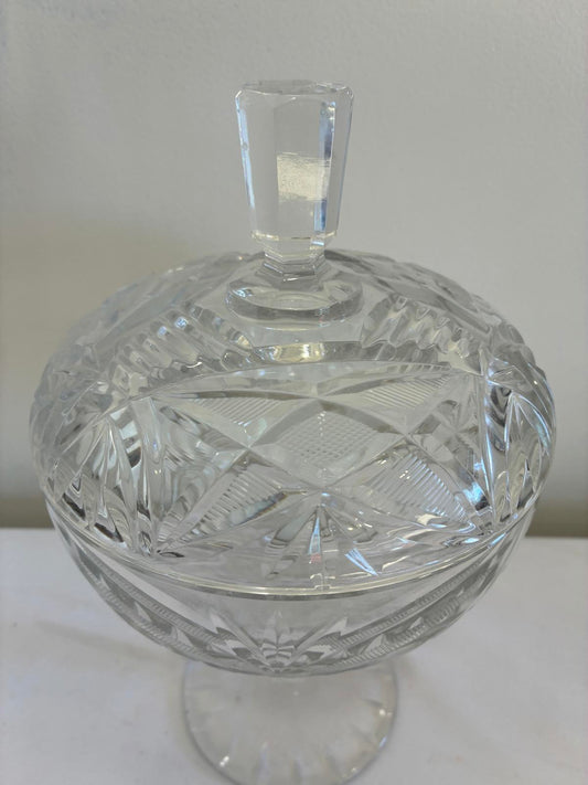 Vintage Cut Crystal Pedestal Candy Dish with Lid Elegant Glass Vintage Finds