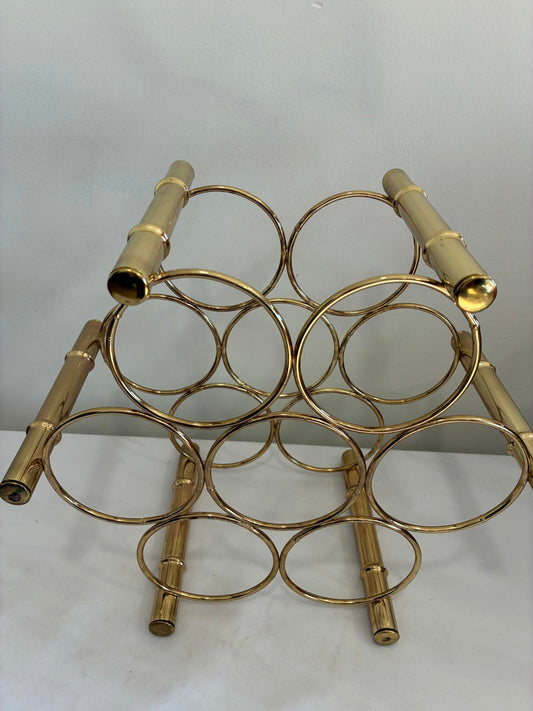 Vintage Brass Wine Rack, Mid Century Modern Bottle Holder, Hollywood Regency