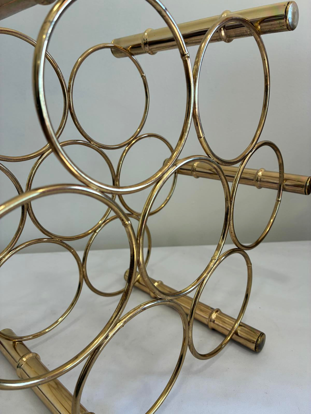 Vintage Brass Wine Rack, Mid Century Modern Bottle Holder, Hollywood Regency