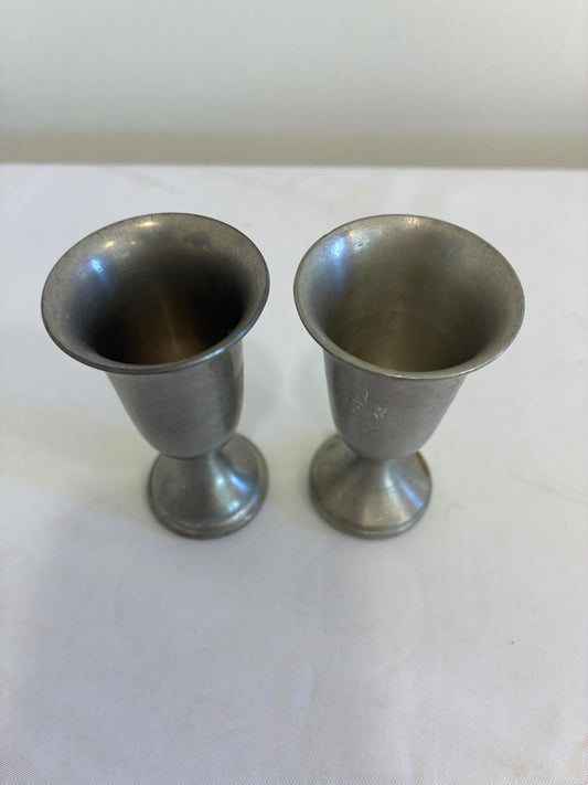 Vintage Small Pewter Goblets Set of 2, Rustic Farmhouse Wine Cups,