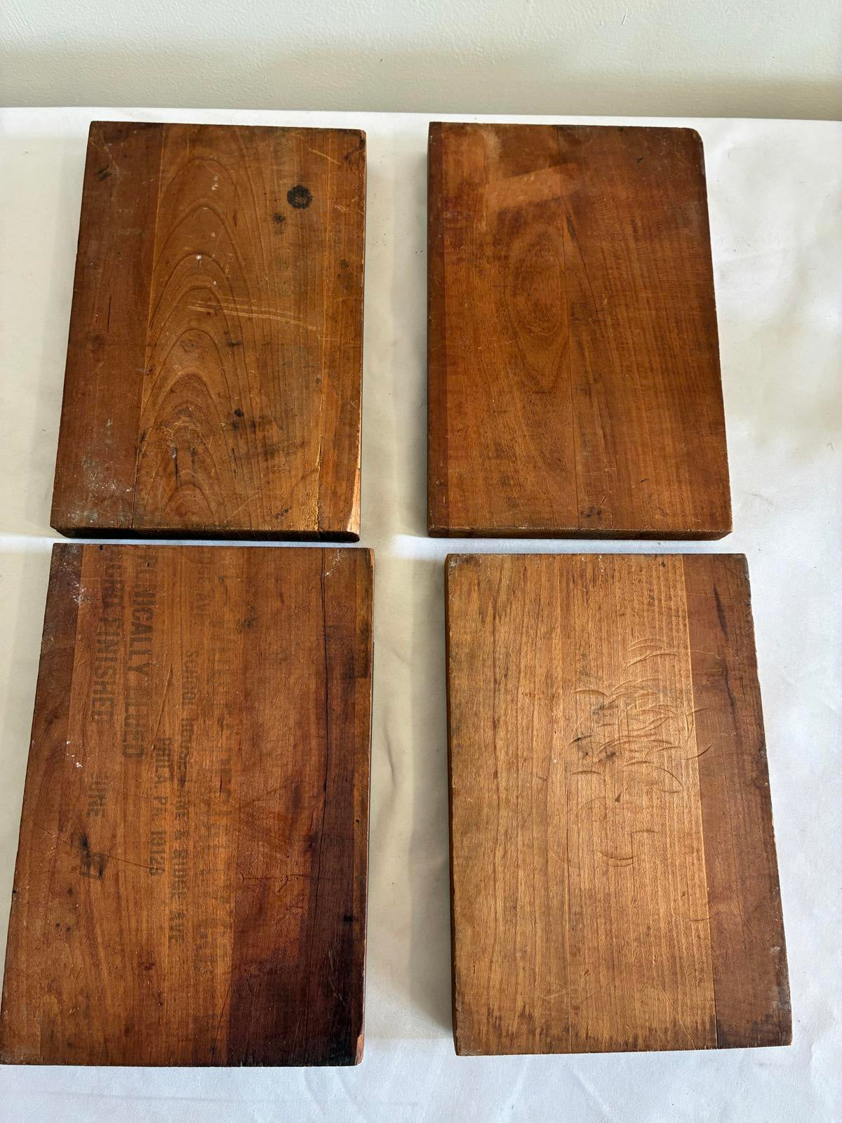 Antique Letterpress Printers Blocks Set of 4, Advertising Printing Plates, Vintage Typography Decor