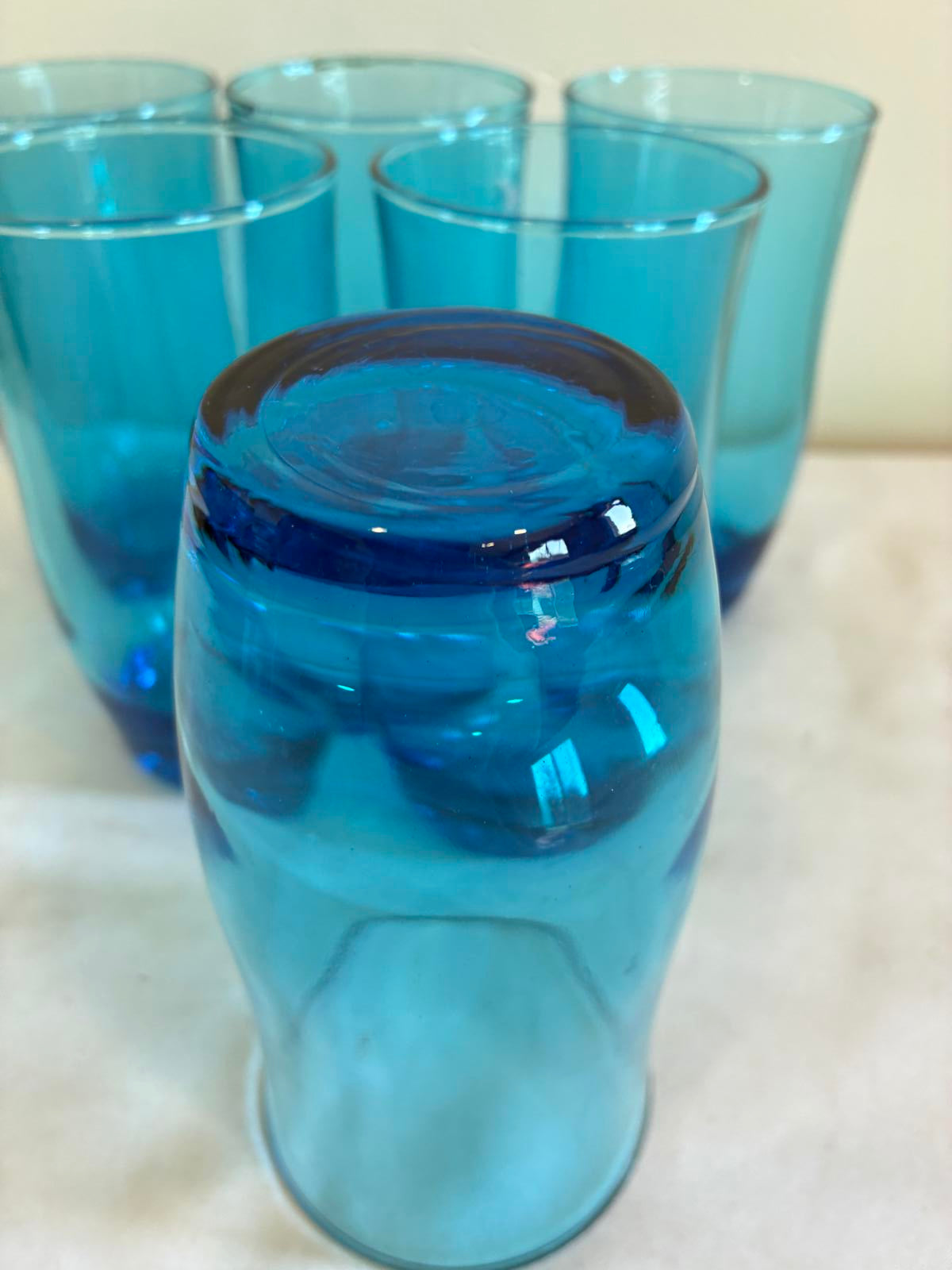 Vintage Turquoise Blue Drinking Glasses Set of 6 Aqua Tumblers Retro Glassware