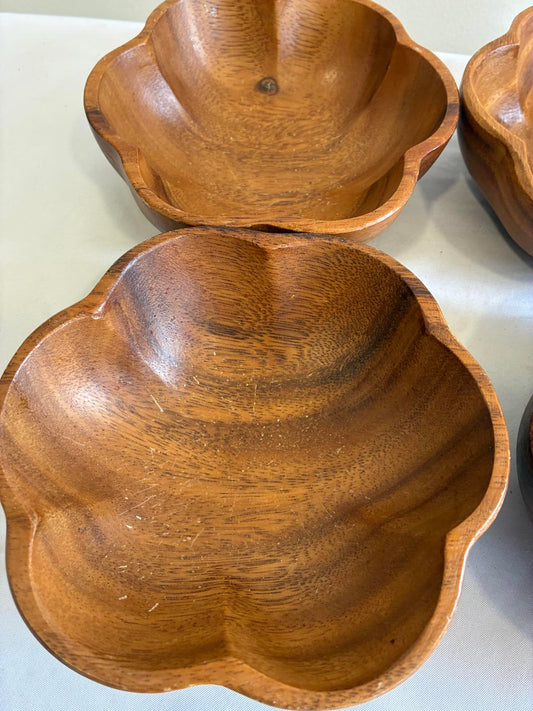 Vintage Wooden Bowls Set of 4 Flower Shaped Wood Serving Bowls Farmhouse Decor