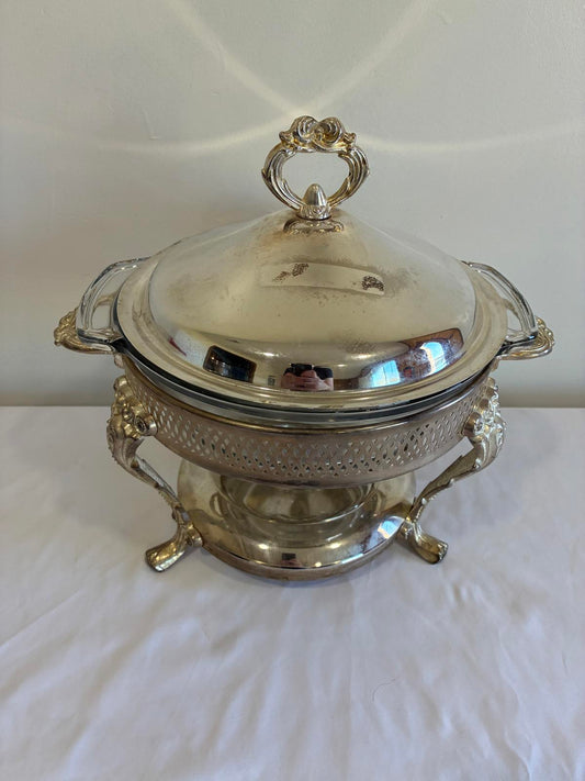 Vintage Anchor Hocking Chafing Dish, Silver Plate Buffet Server with Lid