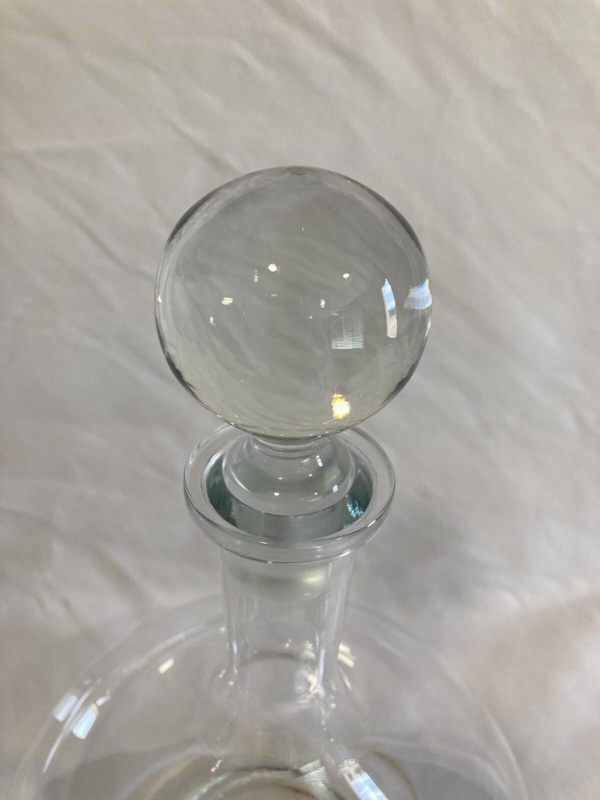 Midcentury Toscany Brandy Decanter with Etched Ships and 6 Glasses Vintage Bar