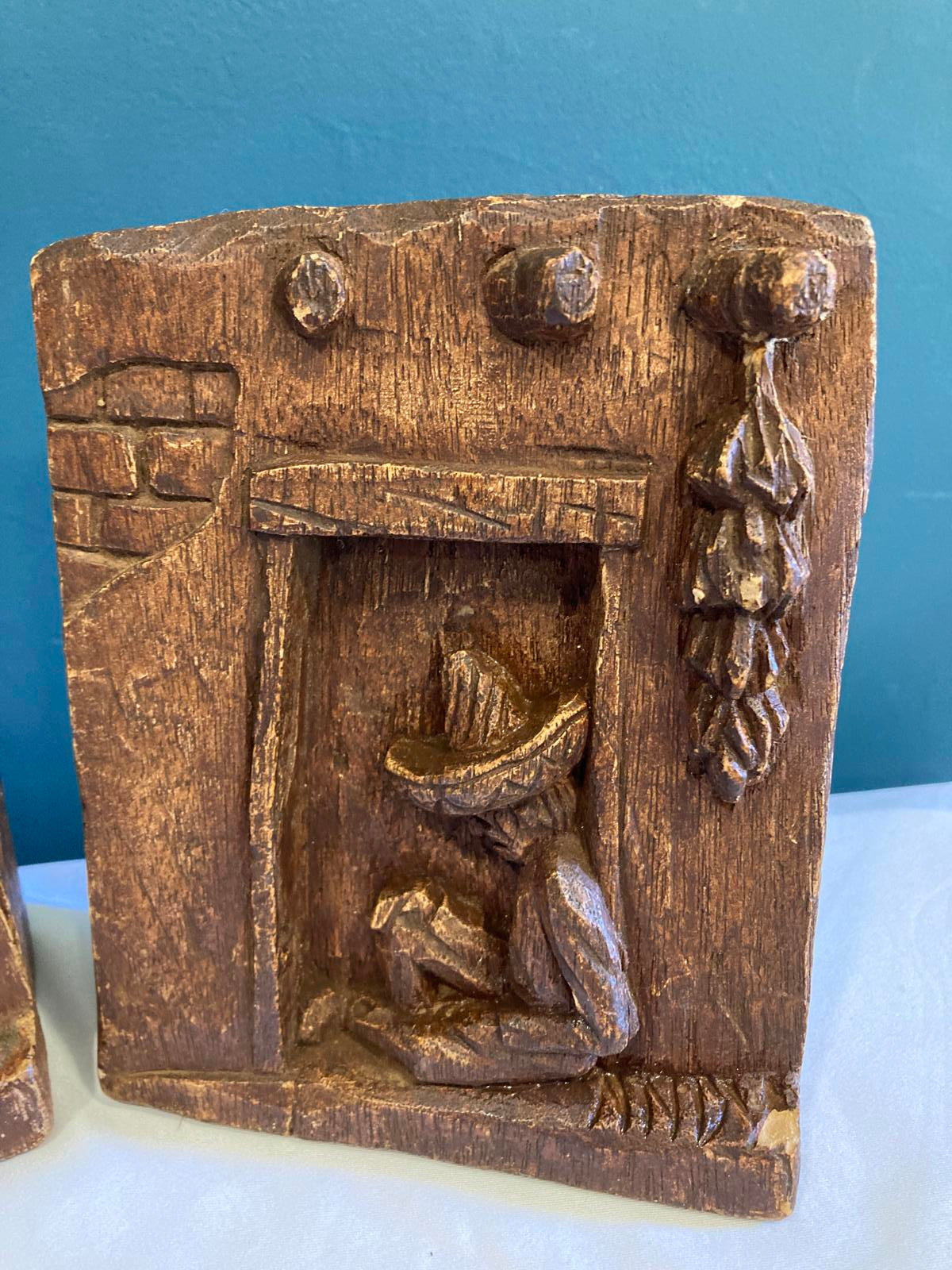 Vintage Ceramic Bookends with Seated Hispanic Man – Rustic Brown Folk Art Pair