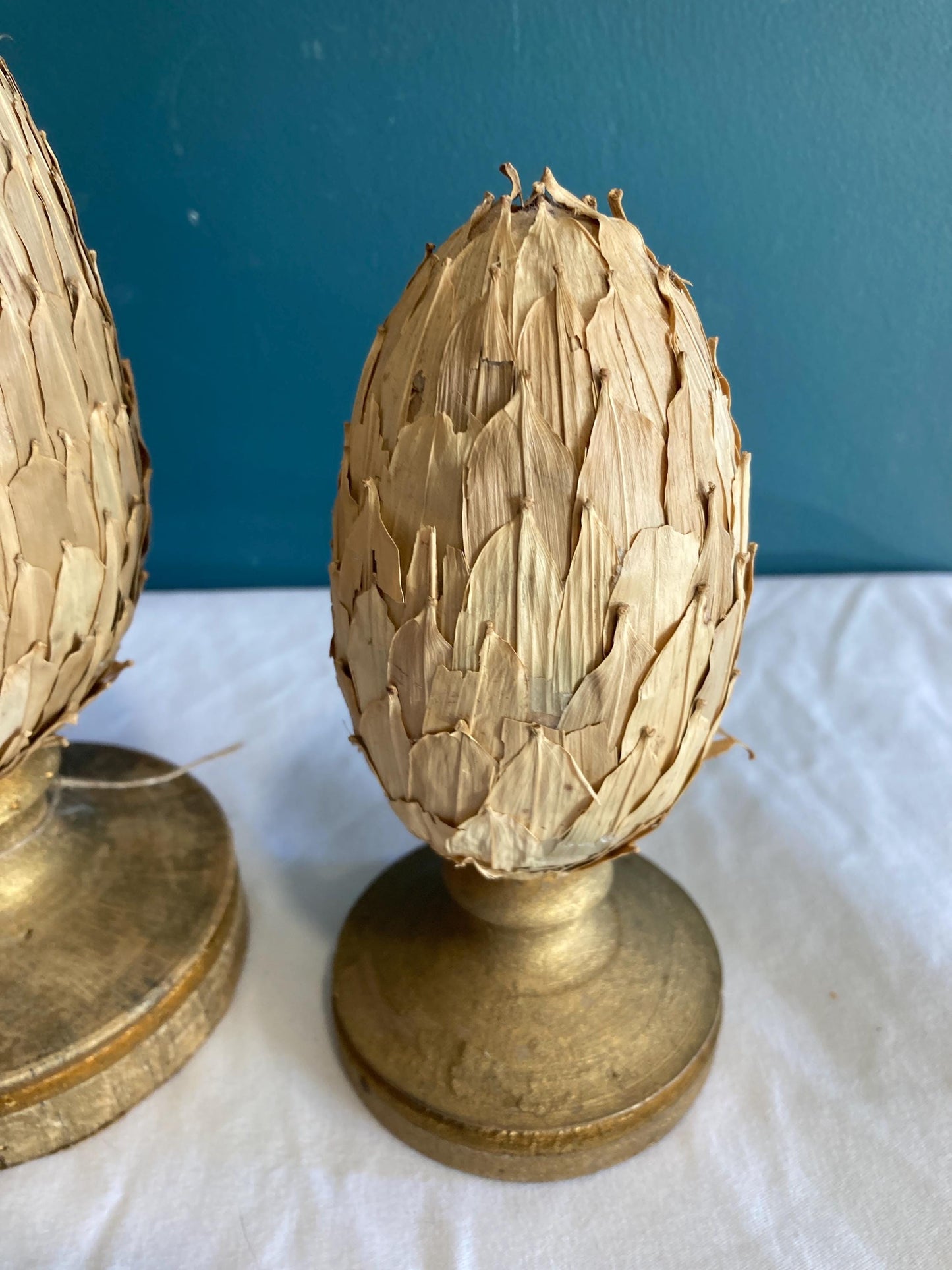 Vintage Wood and Paper Gold Artichokes, Set of 2
