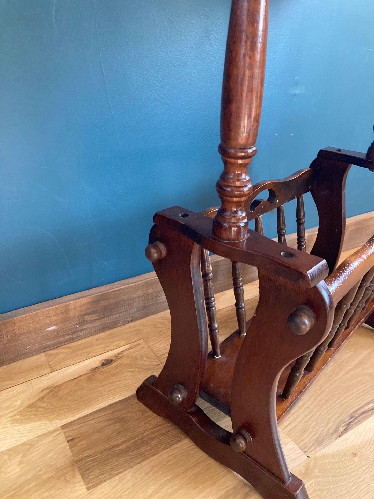 Vintage MCM Wood Side Table With Magazine Rack