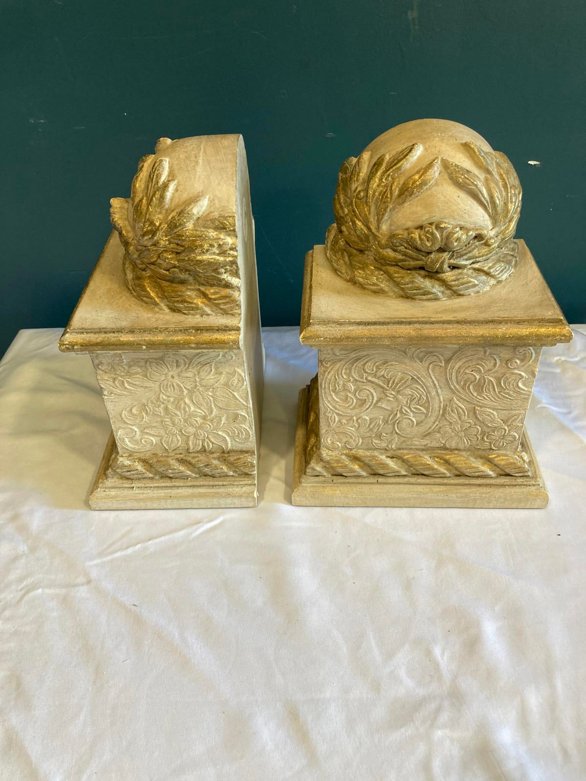 Pair of Ornate Laurel Wreath Gold Bookends