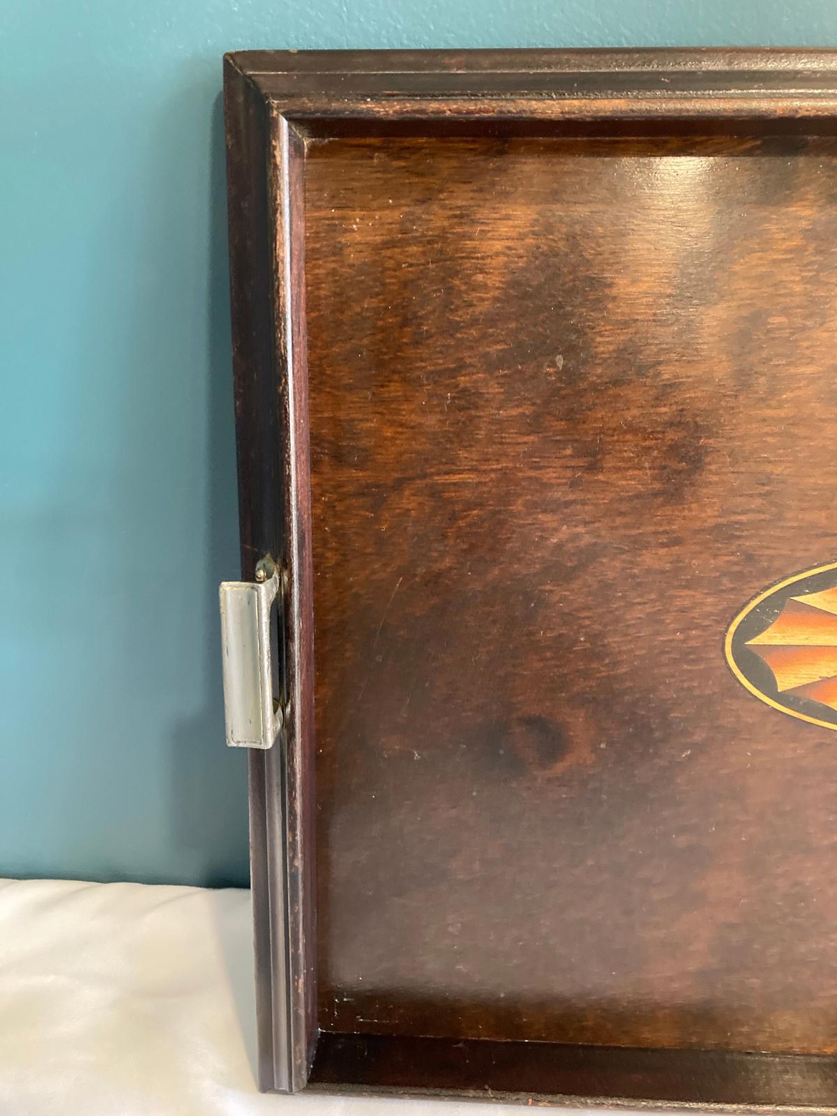 Antique Inlaid Mahogany Tray with Handles