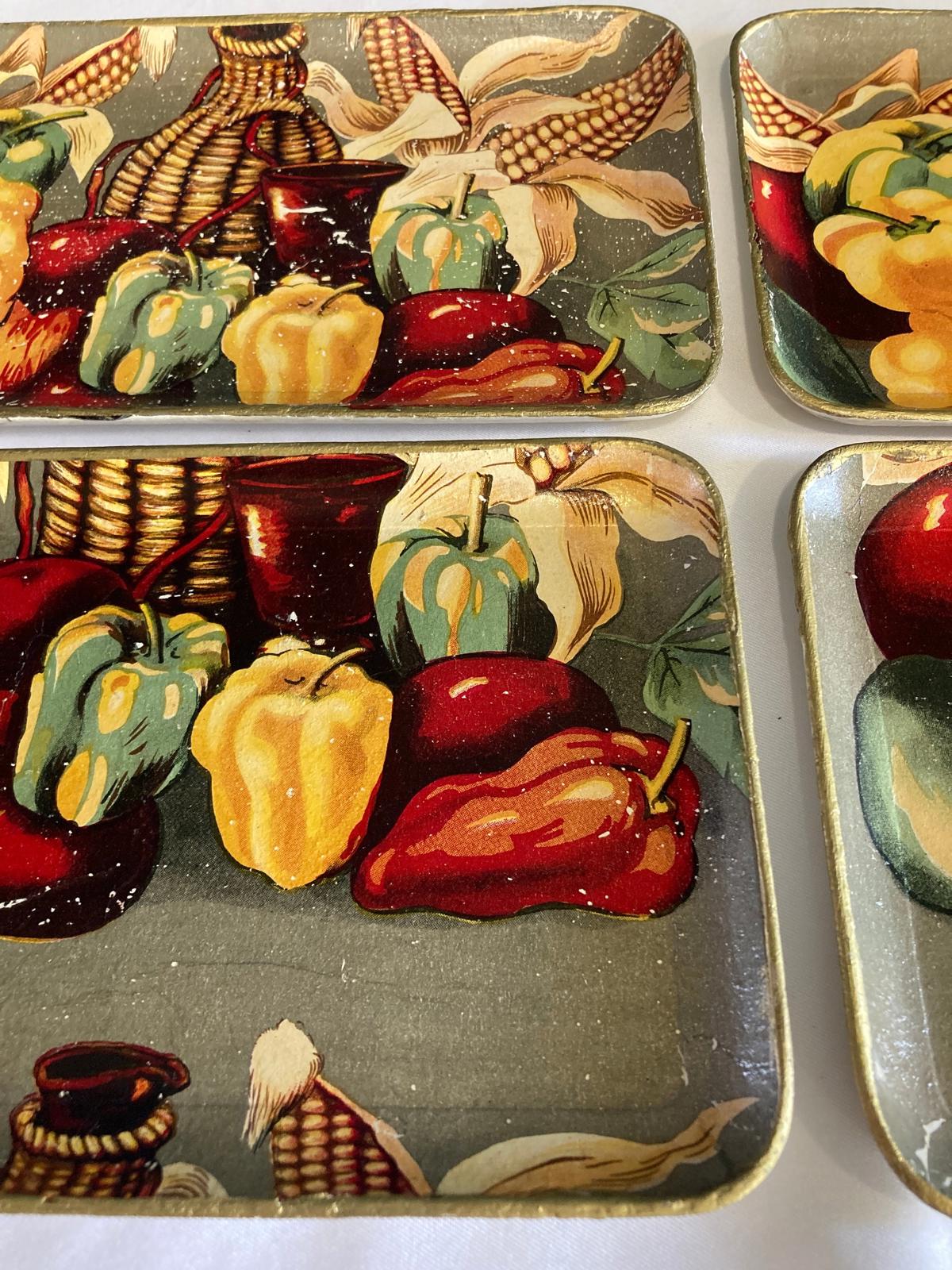 Vintage Japanese Hand Painted Resin Trays – Set of 4