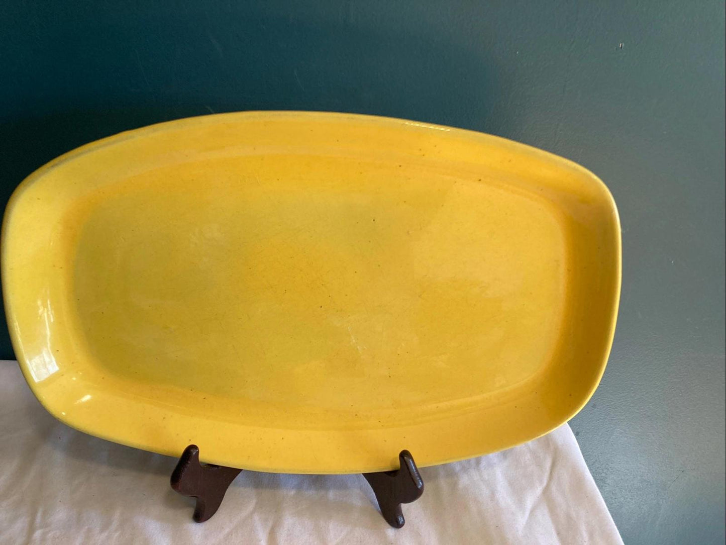 Midcentury Frankoma Pottery 13.6” Yellow Oval Platter 5QS