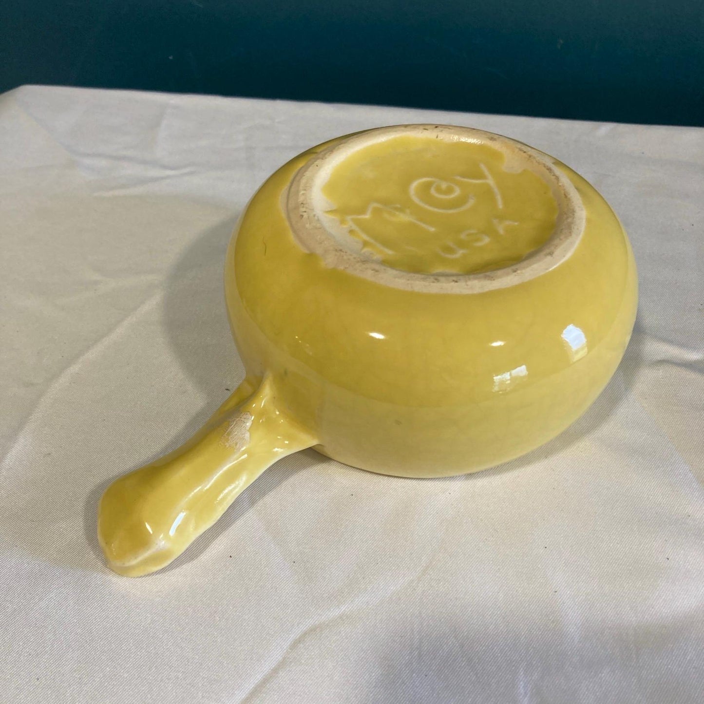 Vintage McCoy Pottery Yellow Bowl with Handle