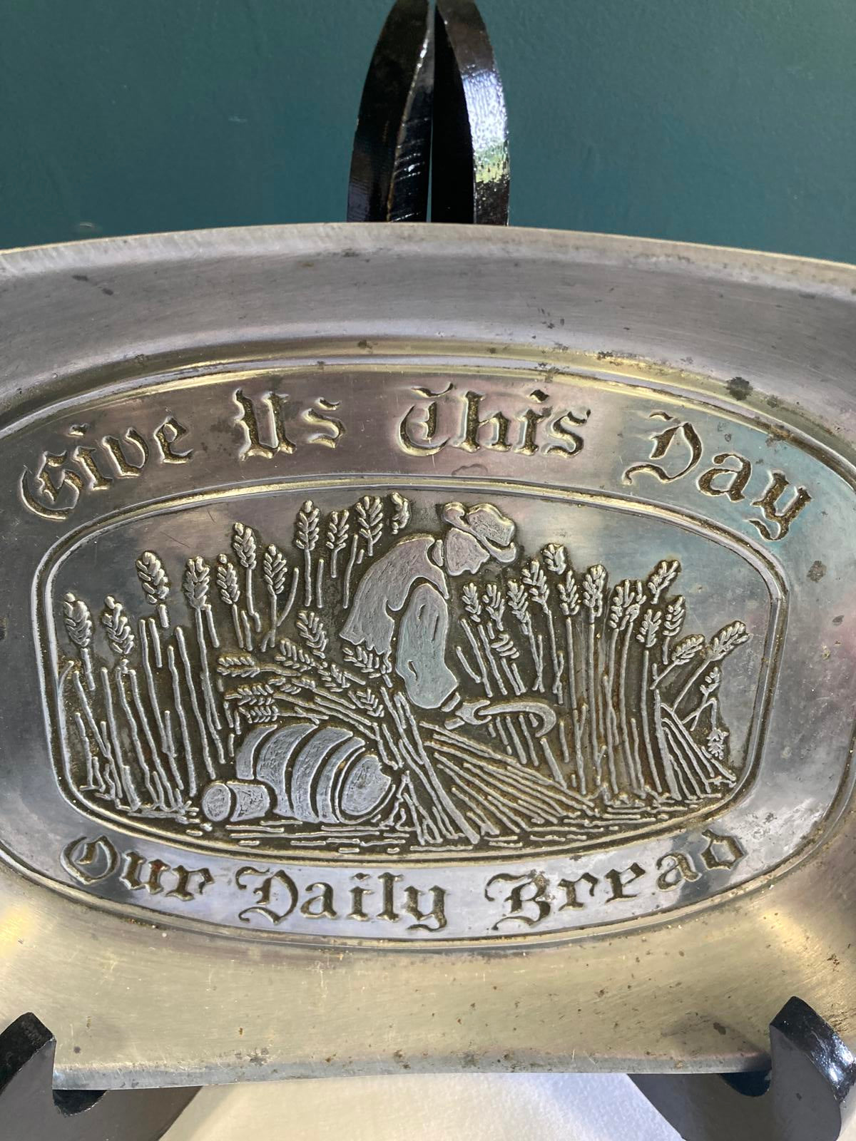 Pewter Bread Plate – “Give Us This Day Our Daily Bread” Christian Decor