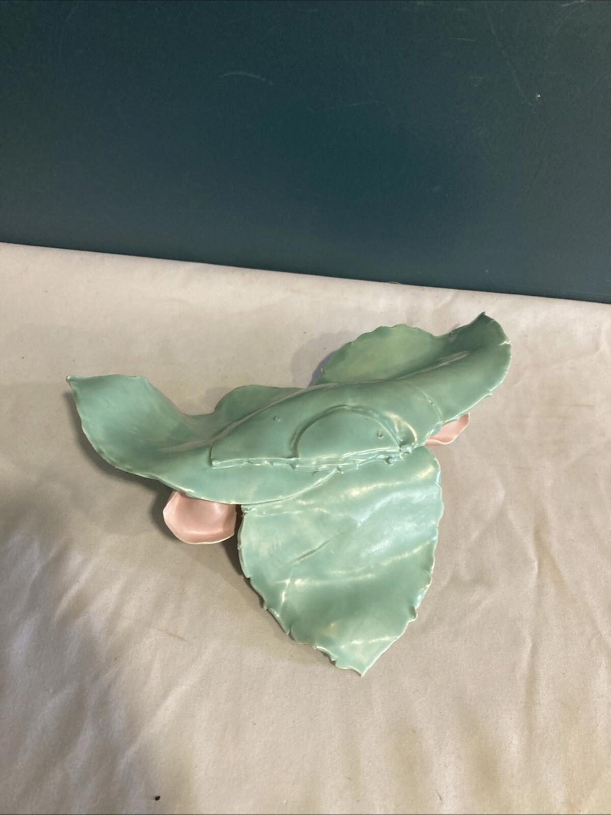Vintage Porcelain Pink Rose Green Leaf Sculpture Centerpiece 8.4” Wide