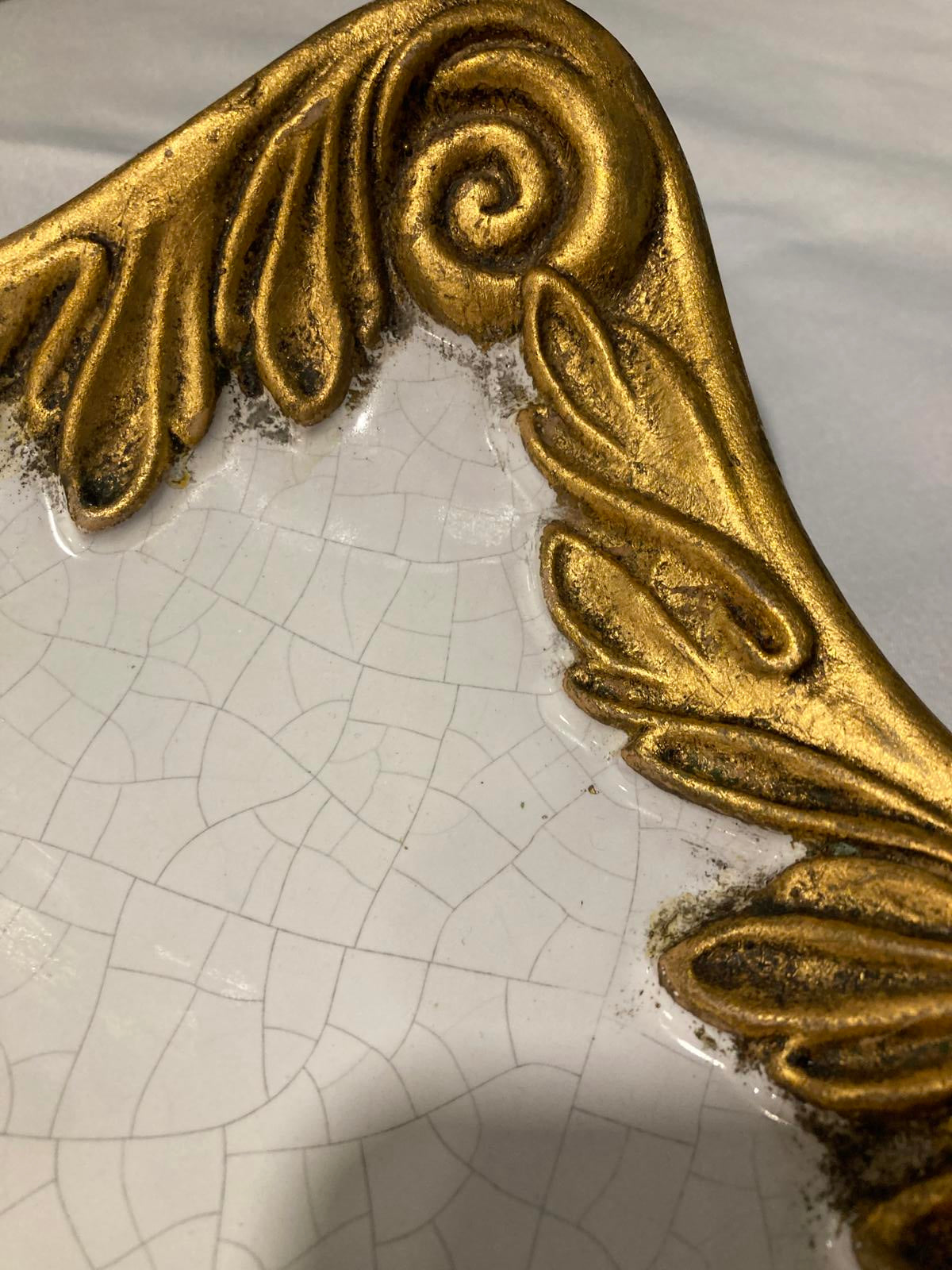 Vintage Italian Gold Gilt Square Dish with Crackle Glaze