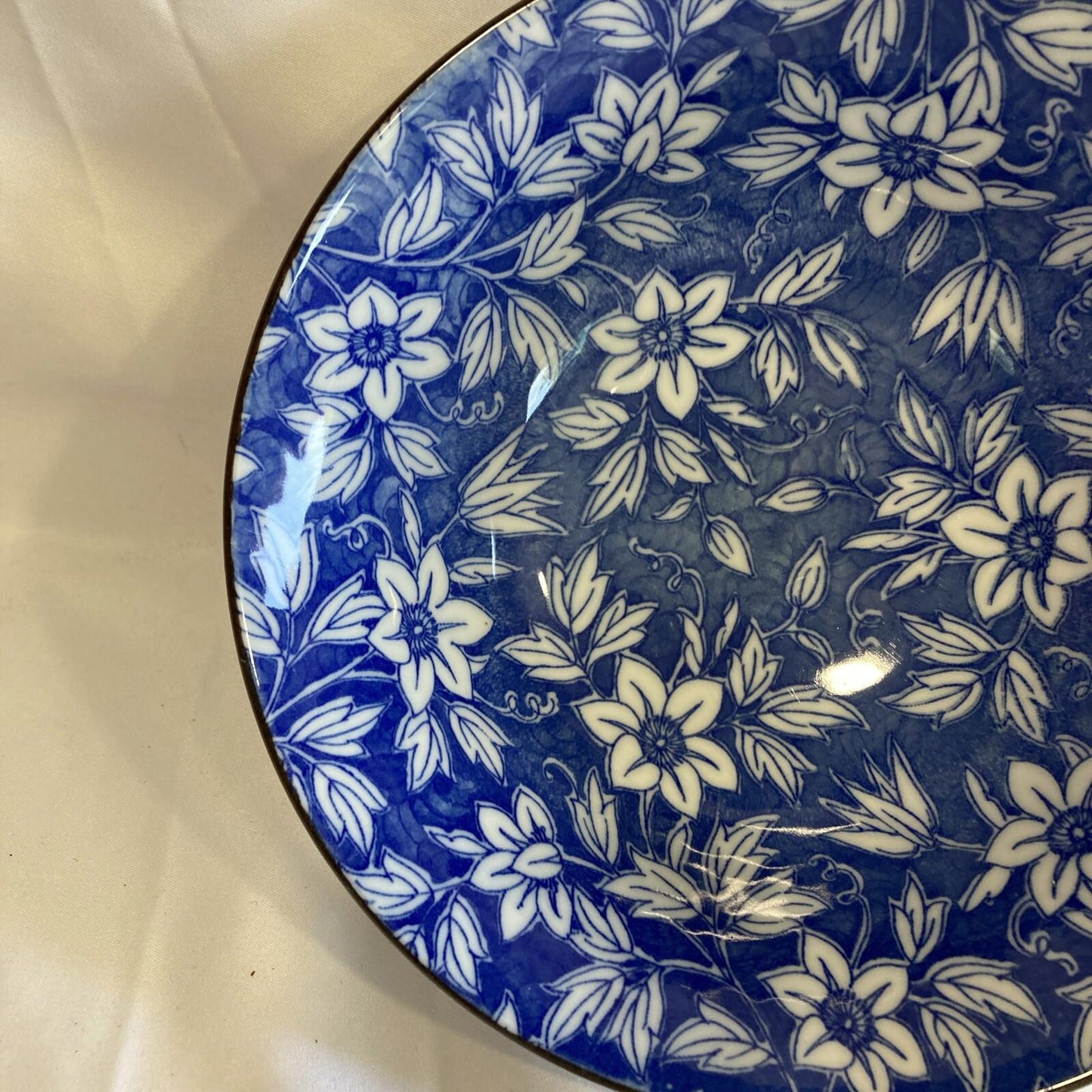 Vintage Chinese Blue & White Floral Embossed Porcelain Bowl