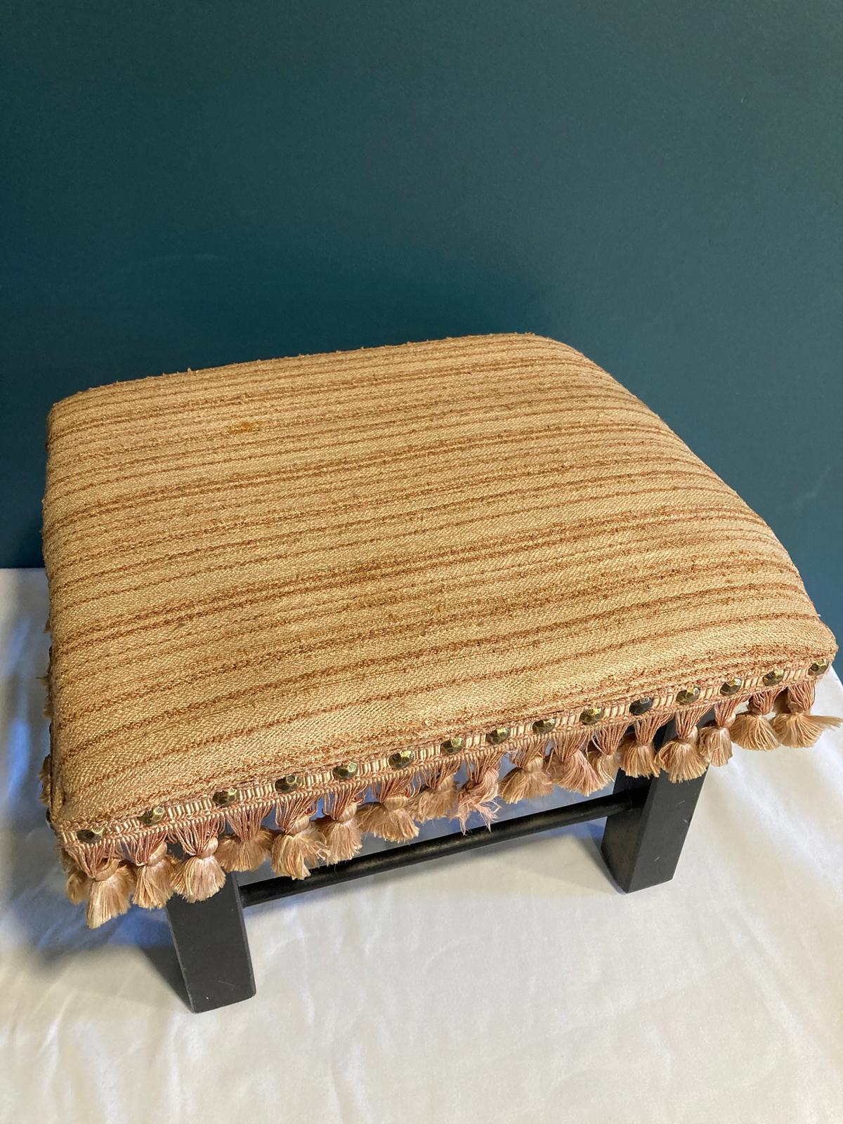 Vintage Pink Brocade Footstool with Fringe