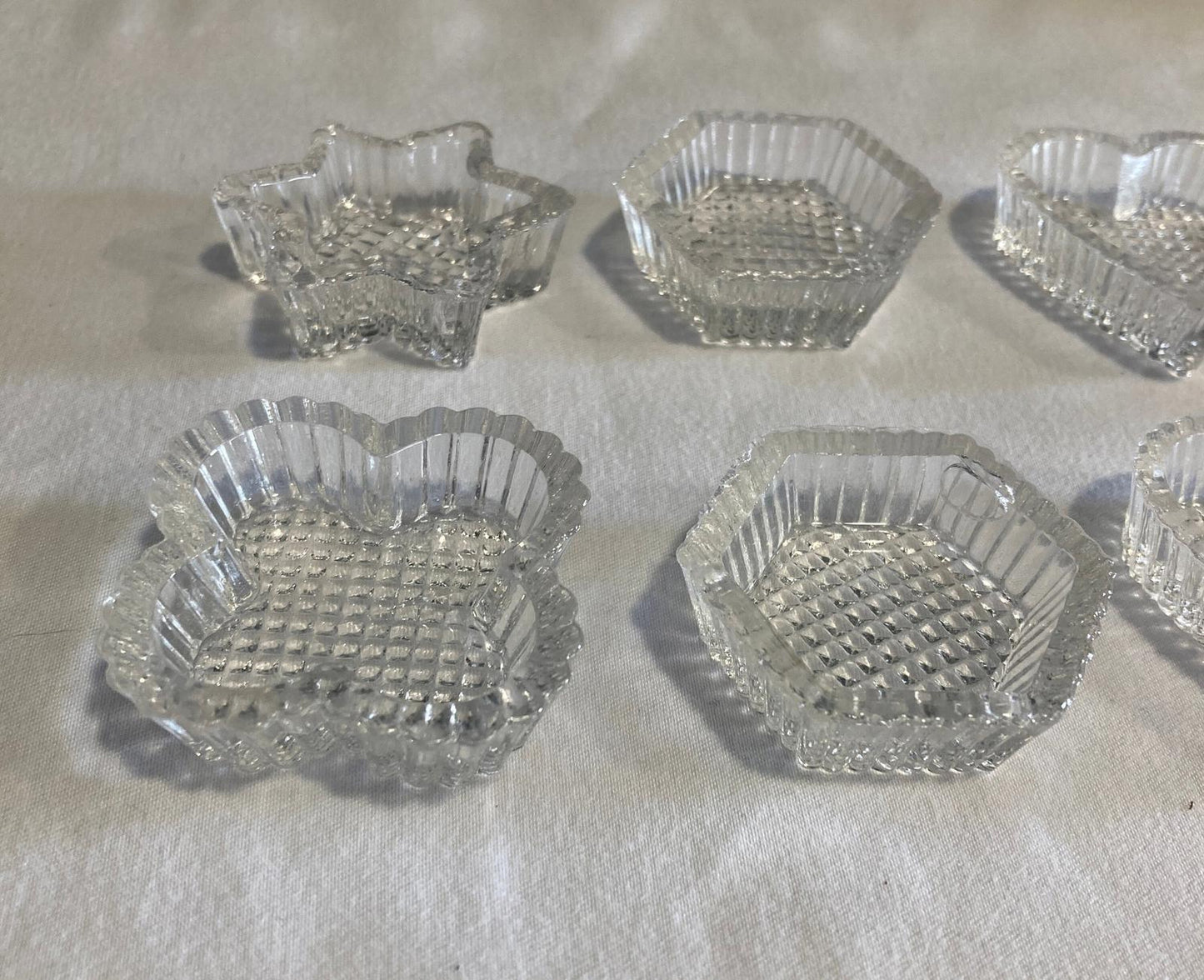 Antique Pressed Glass Assorted Shapes Salt Cellers - Heart, Star, Clover