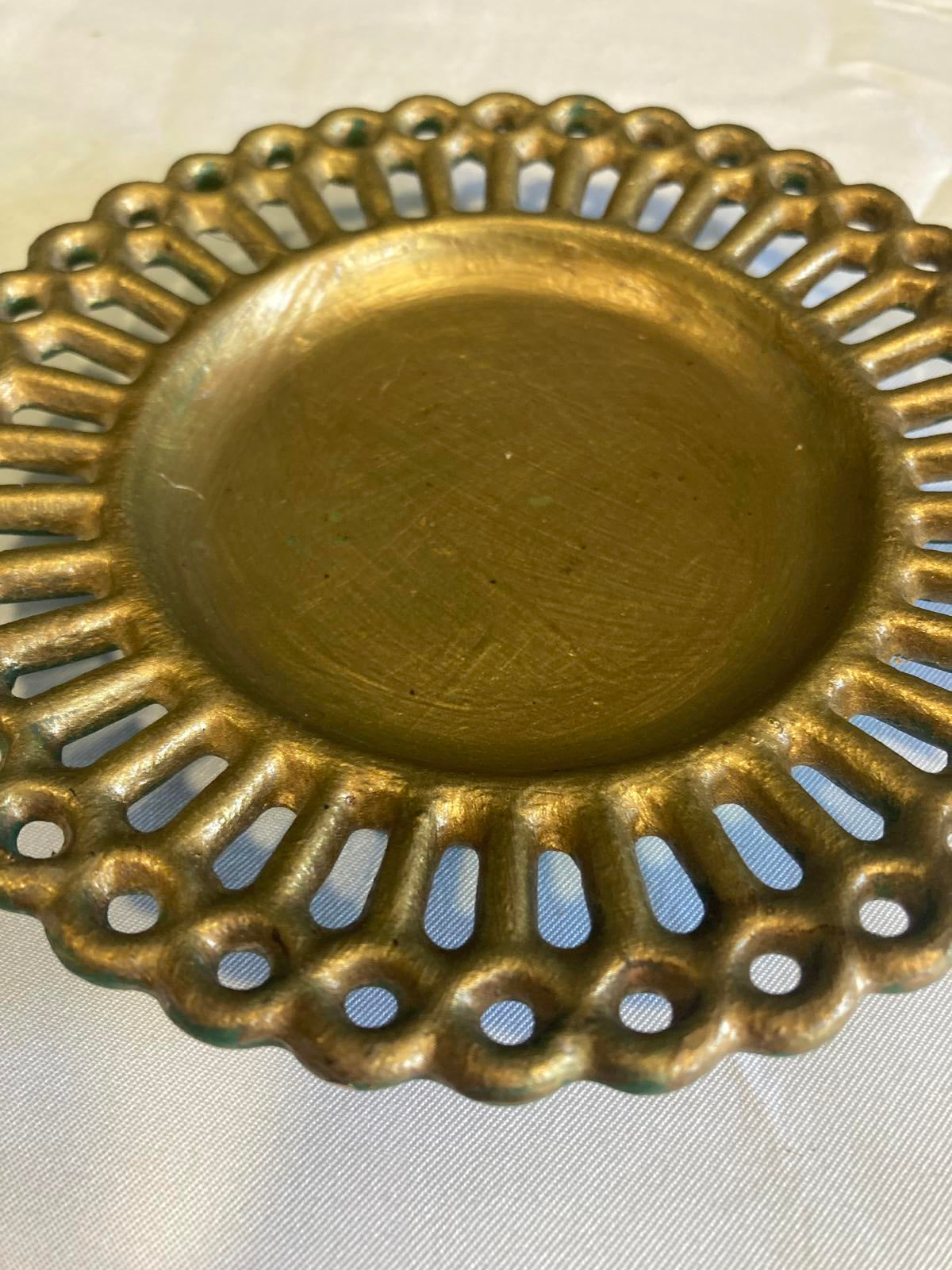 Vintage Gold Ceramic Candleholder with Pierced Edges