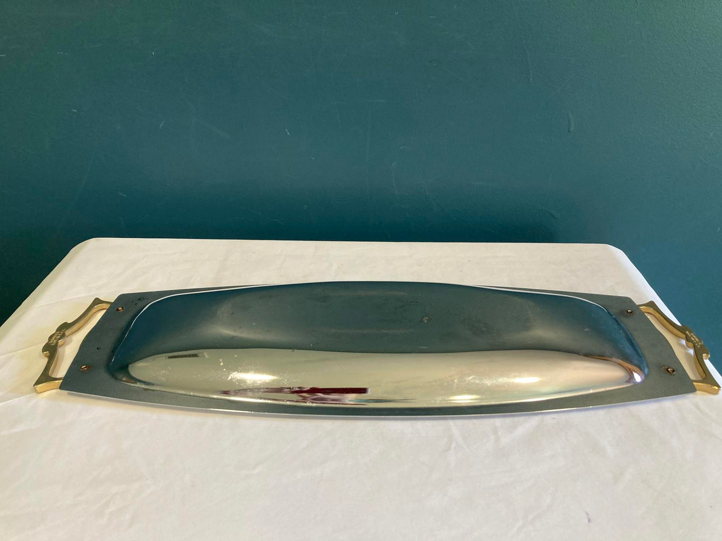 Vintage Kromex Serving Tray – Chrome & Brass Handles, Midcentury Modern Barware