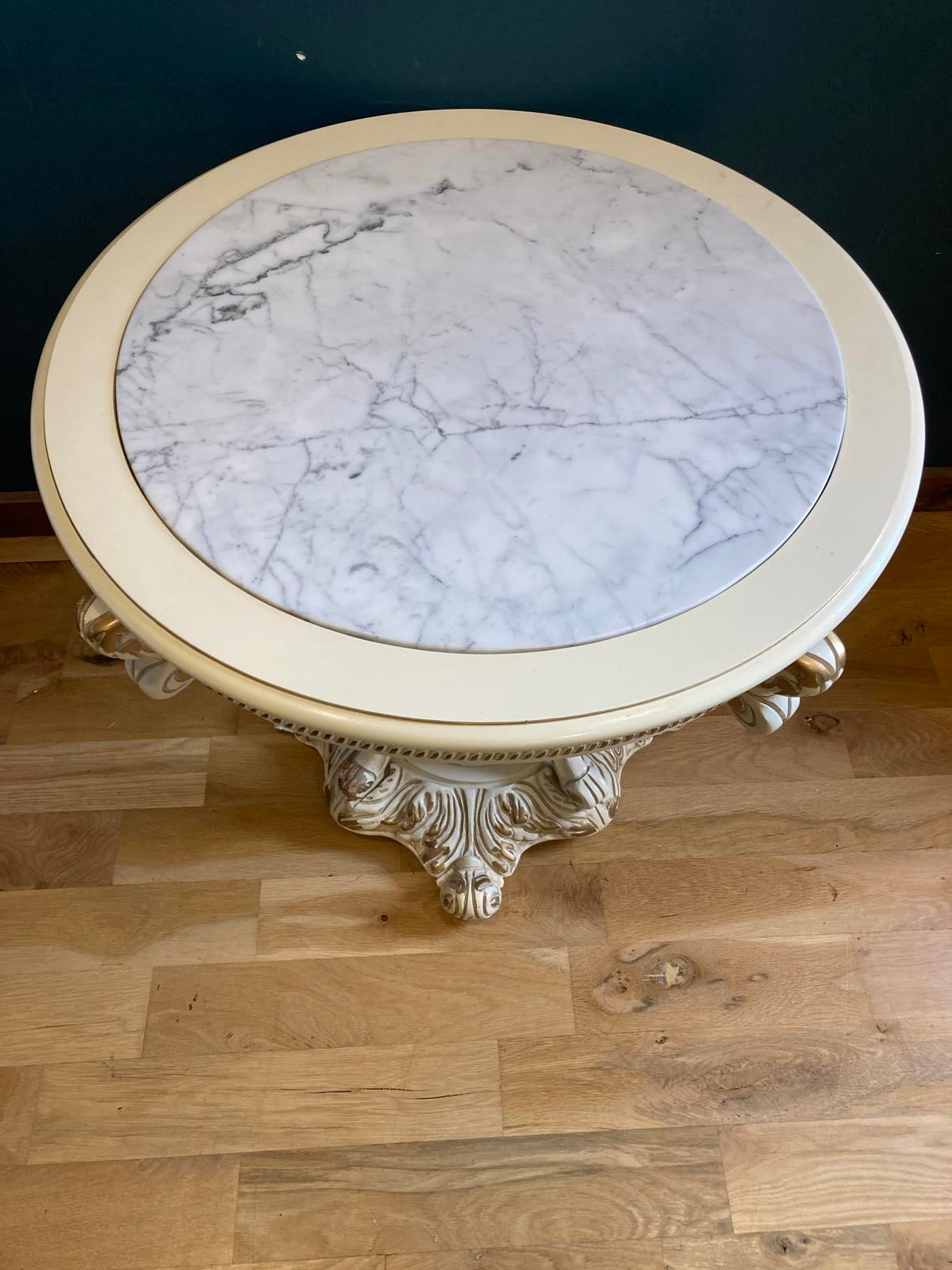 Ornate French Provencal Marble Top Side Table with Gold Accents
