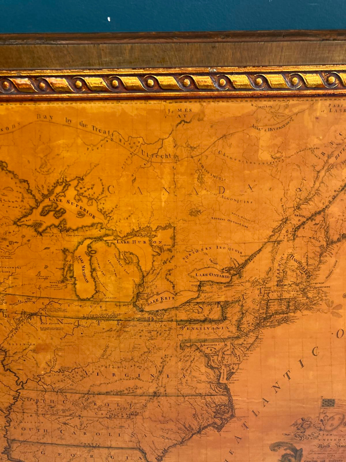 Vintage Map of United States in 1783 Abel Buell on Wood Wall Map