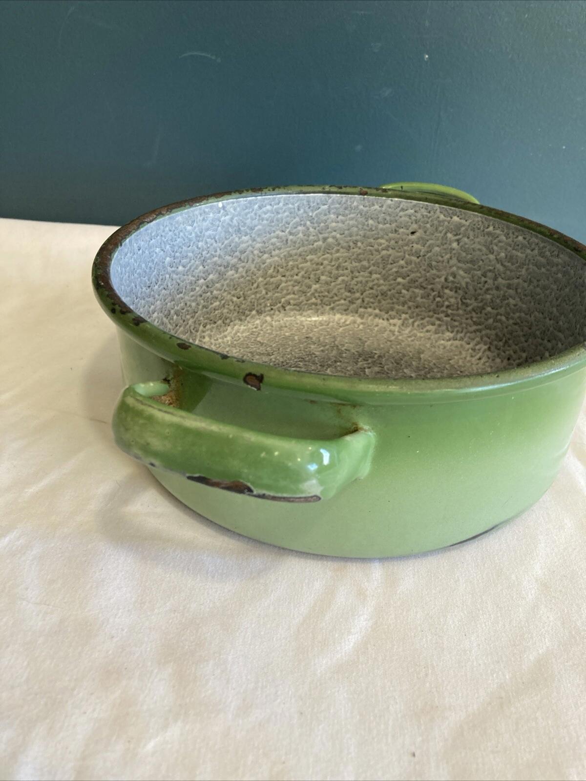 Rare Vintage Smaragd Green Enamel Pot Austrian Kitchen Cookware