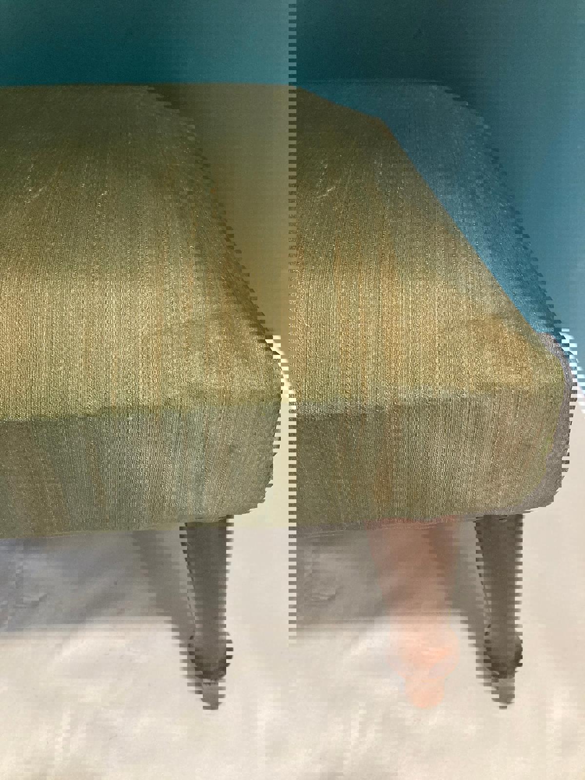 Antique Footstool with Dark Green Silk Upholstery – Vintage Finds