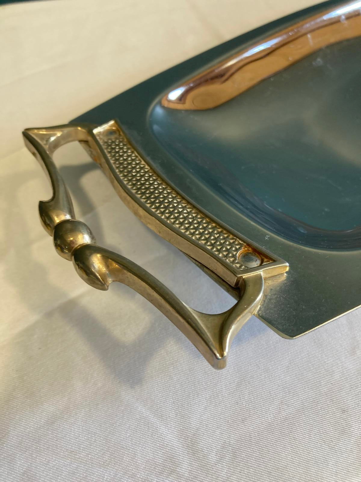Vintage Kromex Serving Tray – Chrome & Brass Handles, Midcentury Modern Barware